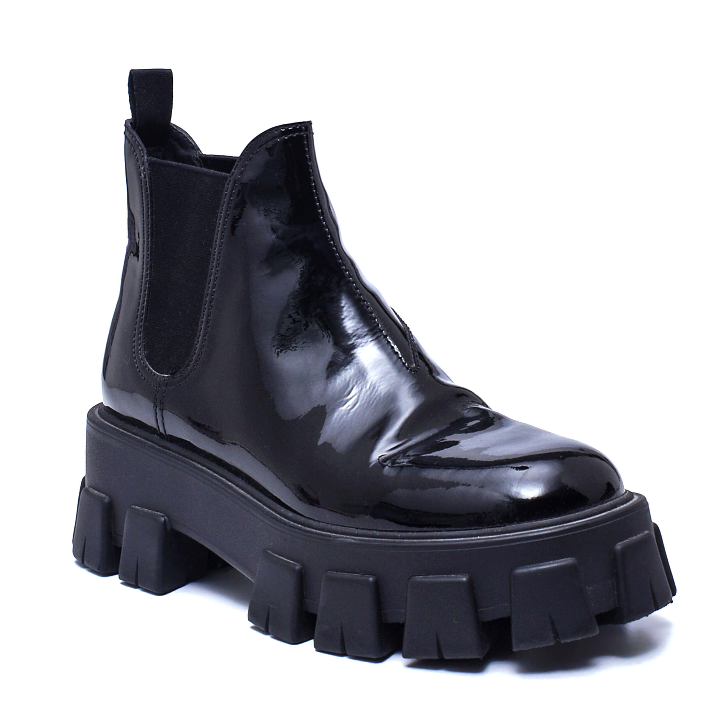 Prada - Black Patent Leather Monolith Chelsea Boots / 38